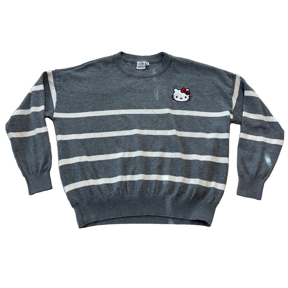 Aeropostale Hello Kitty Sweatshirt Womens Medium Gray Striped Oversized Sweater